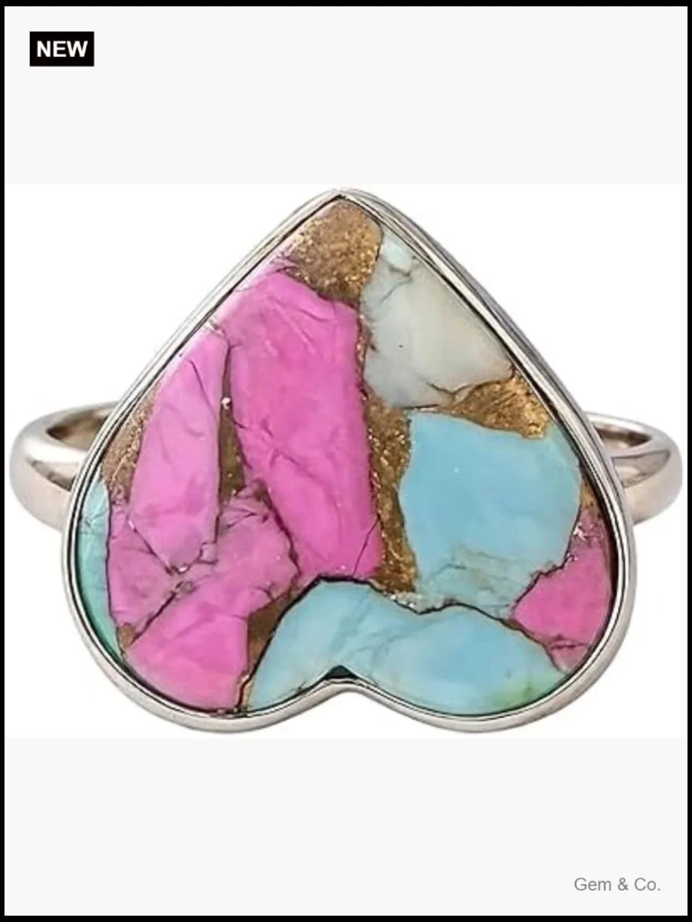 Adjustable Heart Turquoise Sterling Silver Ring Statement Gemstone